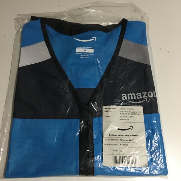 Amazon Blue Employee Uniform Vest Unisex Sleeveless Zip Up Size XL New - Picture 8 of 9